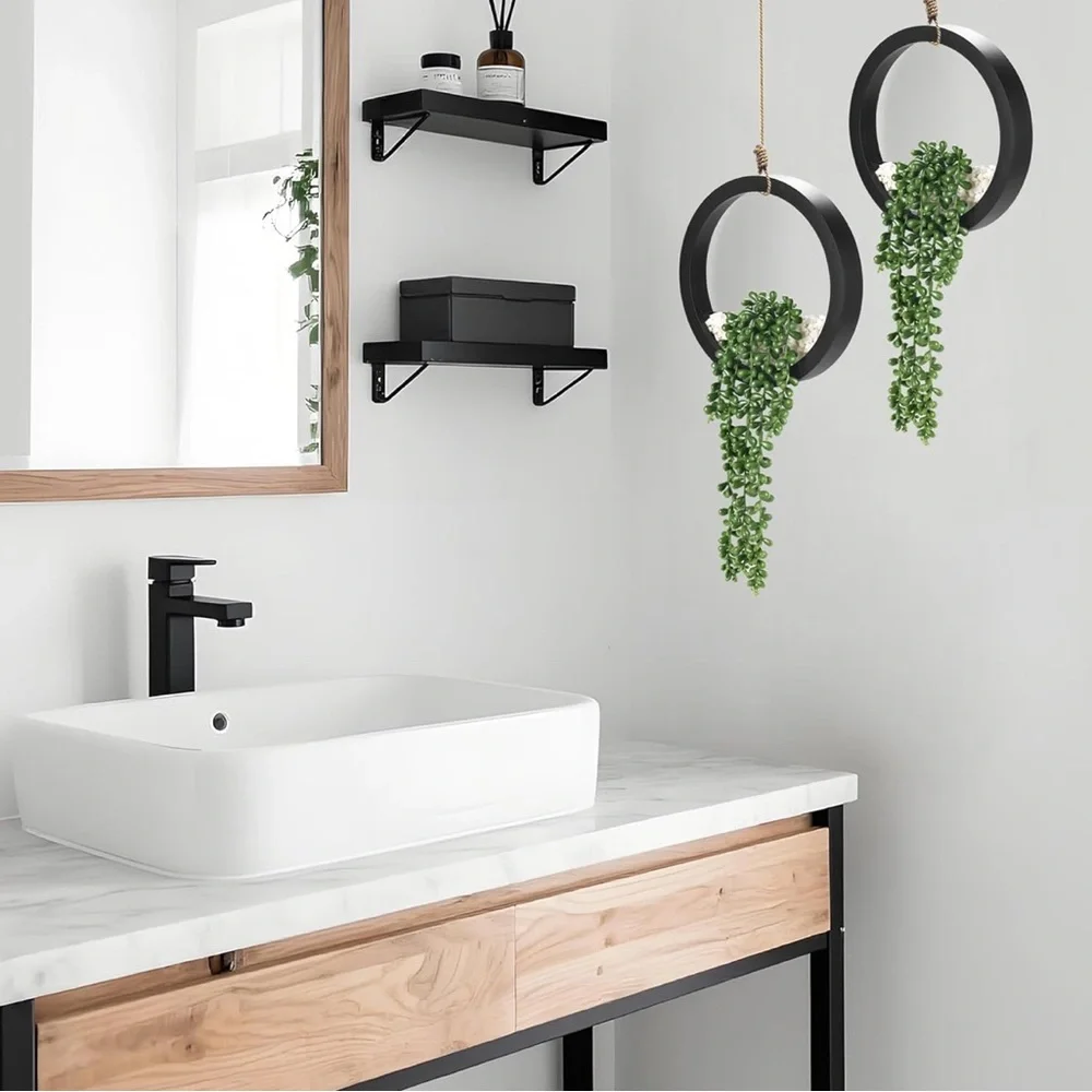 2 Pack Fake Plants Hanging Artificial Plants in Black Pots Boho